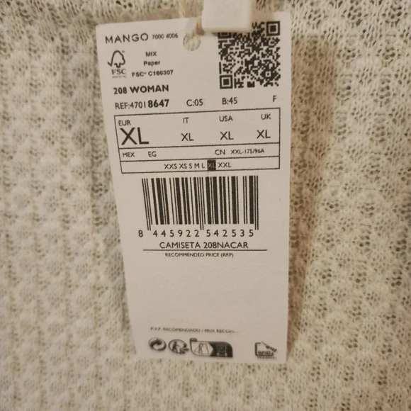 New Mango Top Women's Size XL White Textured Lightweight Sweater Knit - Picture 4 of 6